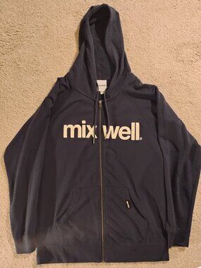 MIXWELL WORLDWIDE OG CHENILLE APPLIQUE Full Zip Up Hoodie Navy Men's Large